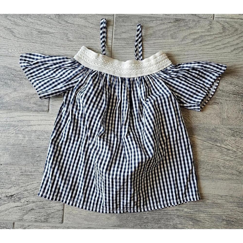 Girl's Insta Girl Checkered Blouse Size Medium 10/12 Side Shoulders Blue & White